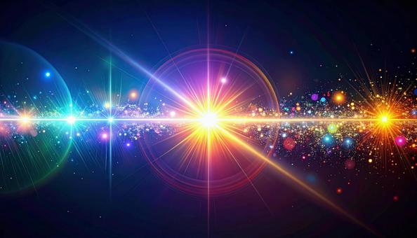 カラフルな光の爆発とレンズフレアの写真