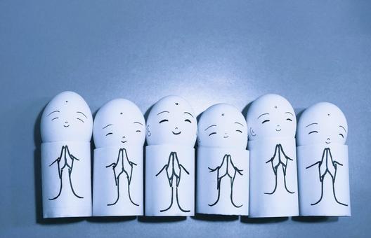 ほほえみのお地蔵様6人衆 お地蔵様,拝む,人形の写真素材