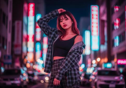 サイバー調女性ナイトポートレート サイバー調女性ナイトポートレートの写真
