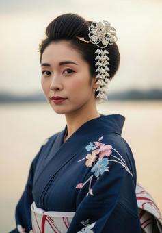 浴衣姿の日本人女性のポートレイト 浴衣姿の日本人女性のポートレイトの写真