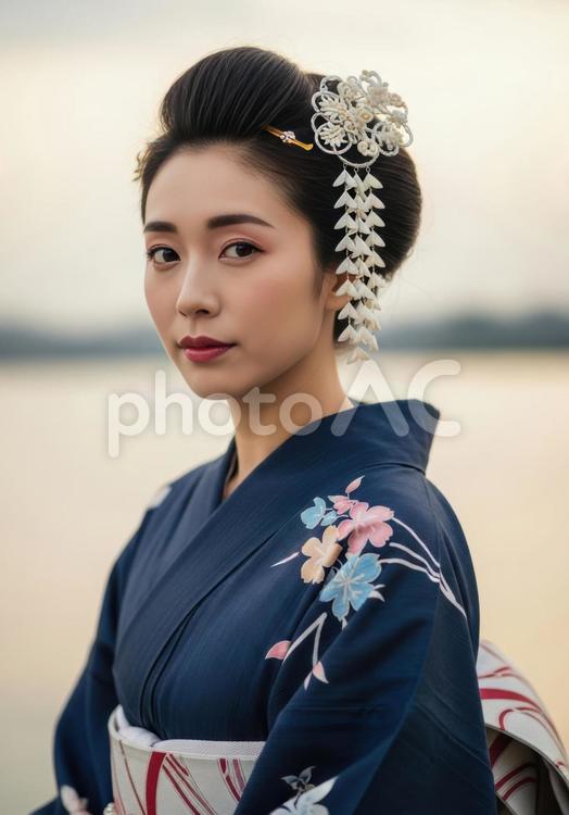 浴衣姿の日本人女性のポートレイト 女性,浴衣,夏祭りの写真素材