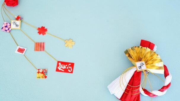 おしゃれな正月の正月飾りと背景素材 正月,年賀状,背景の写真素材