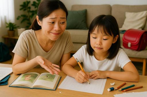 夏休みの宿題読書感想文を母親が手伝う 夏休みの宿題読書感想文を母親が手伝うの写真