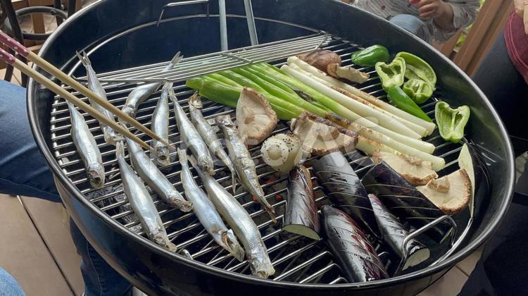 ししゃもと白ネギのBBQ ししゃも,白ネギ,bbqの写真素材