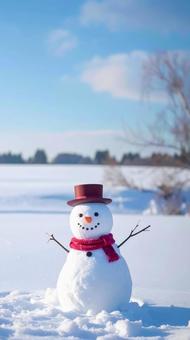 雪原の中の雪だるま 冬イメージ 雪原の中の雪だるま 冬イメージの写真