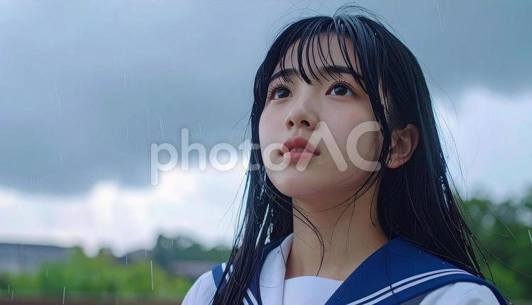 雨が降ってきました 人物,女性,雨の写真素材