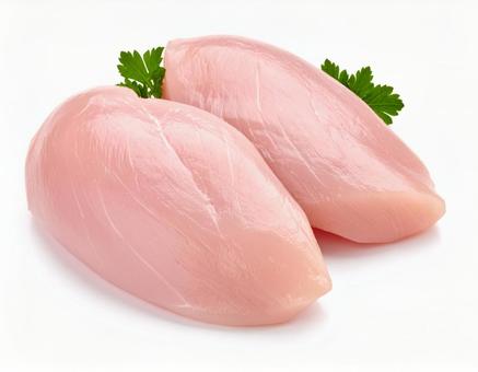 白い背景に鳥の胸肉の写真