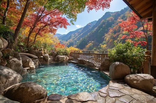 紅葉と露天風呂-2 紅葉と露天風呂-2の写真