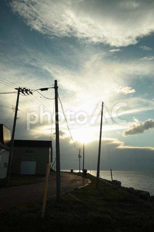 漁村と日本海（北海道） 北海道,漁村,日本海の写真素材
