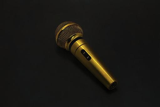 シックな背景に存在感放つゴールドのマイク マイク,ゴールド,金色の写真素材