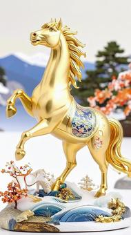 金色の干支の置物 年賀状素材 午年 金色の干支の置物 年賀状素材 午年の写真