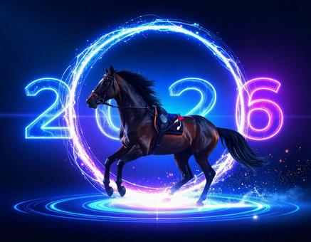 2026年サイバーネオン風な馬の年賀素材 2026年サイバーネオン風な馬の年賀素材の写真