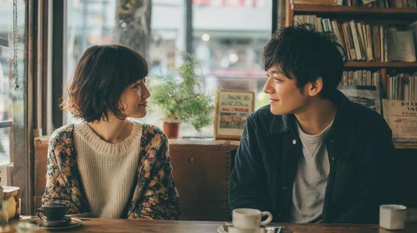 カフェデートを楽しむカップル カフェデートを楽しむカップルの写真