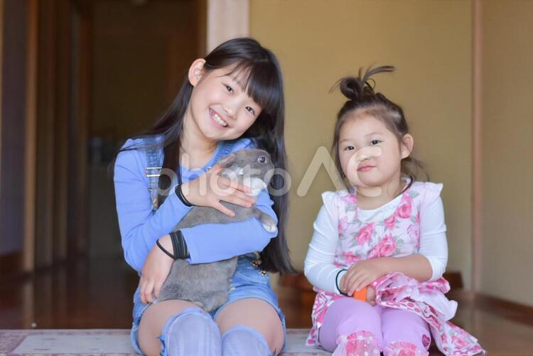 子供たちとうさぎ 子供,うさぎ,笑顔の写真素材