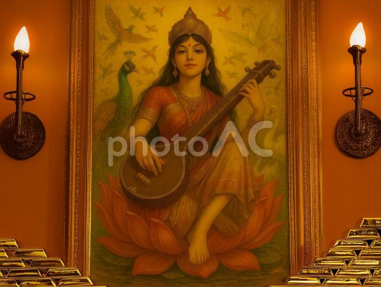 金運の絵画 絵画,サラスヴァティー,インドの写真素材