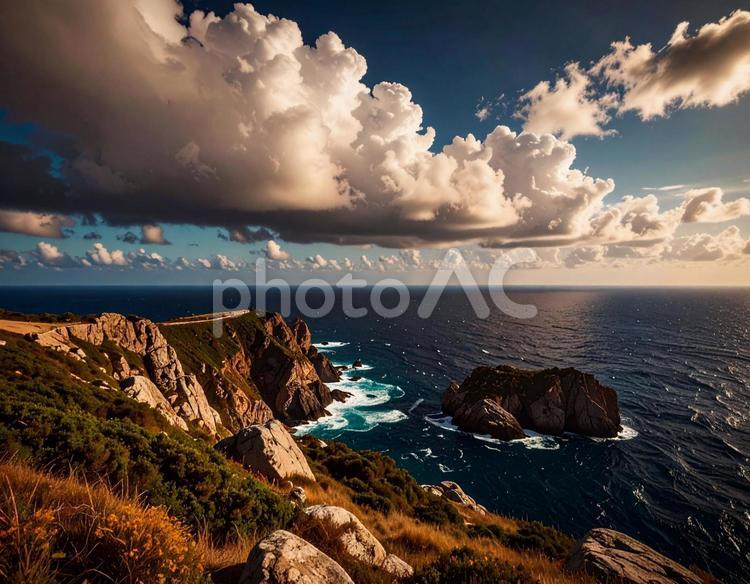 海と大きな雲のある風景 海,夏,波の写真素材