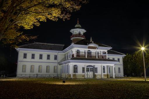 ライトアップ 旧水海道小学校,ライトアップ,茨城県歴史観の写真素材