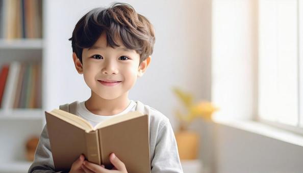 子供と本、コピースペースの写真