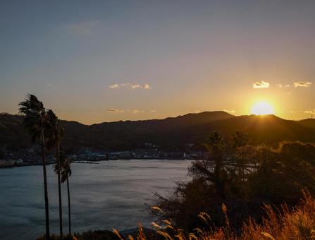 音戸 音頭の瀬戸,夕日,日没の写真素材