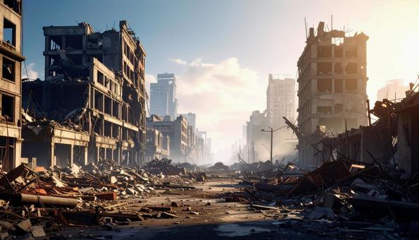 破壊されたビル、都市の光景  破壊されたビル、都市の光景 の写真