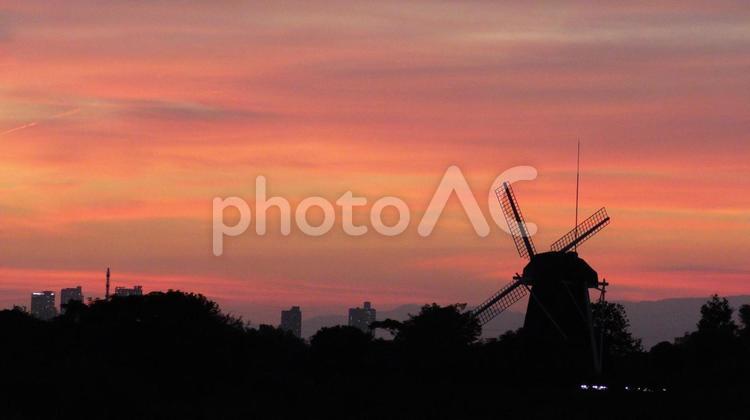 夕焼けの風景 風景,屋外,空の写真素材