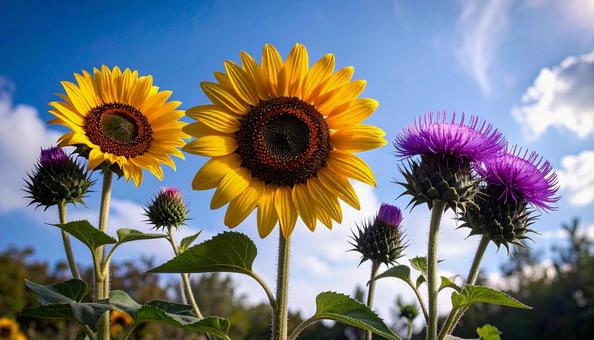 8月誕生花 ヒマワリ、トルコキキョウ 8月誕生花 ヒマワリ、トルコキキョウの写真