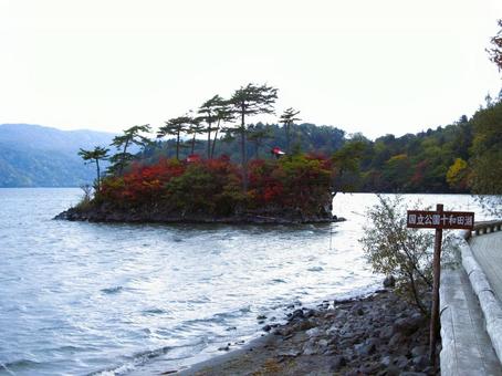 十和田湖岸から離れ小島を見る 十和田湖岸から離れ小島を見るの写真