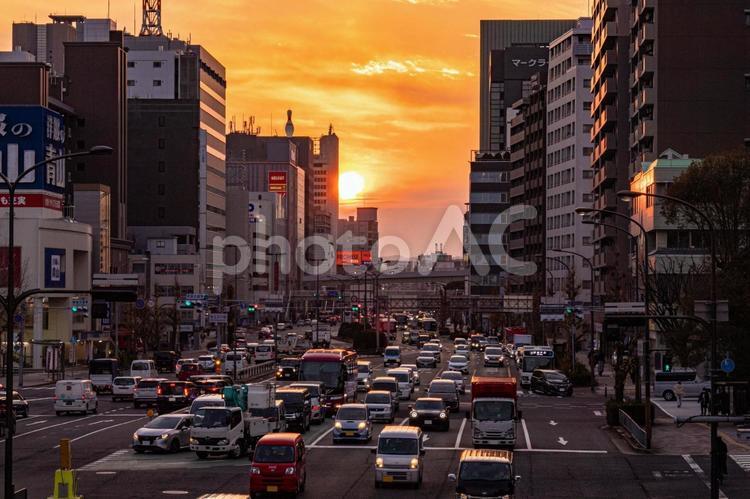 神戸の街並みと夕焼け 街,街並み,日本の写真素材