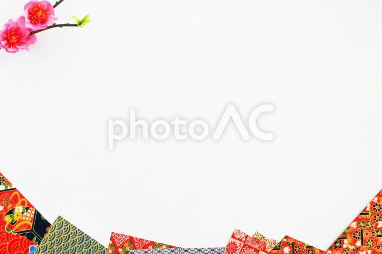 和のフレーム 千代紙,和紙,花の写真素材
