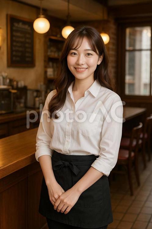 洋食屋さんで働く笑顔の素敵な女性 女性,笑顔,飲食店の写真素材