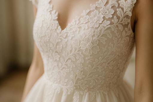 白いドレスのレースディテール 白いドレスのレースディテールの写真
