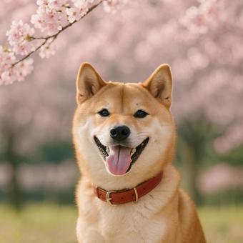 桜と柴犬スマイル 桜と柴犬スマイルの写真