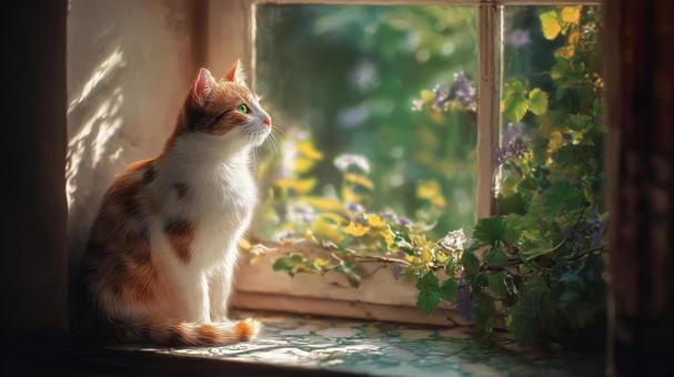 窓辺で外を見つめる可愛い猫 窓辺で外を見つめる可愛い猫の写真