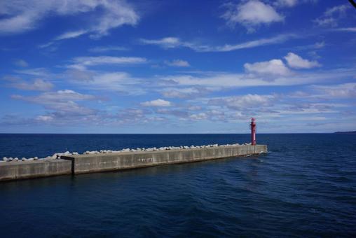 Breakwater and lighthouse, sado, niigata, fishing spot, JPG