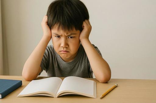 勉強に疲れた男の子の写真