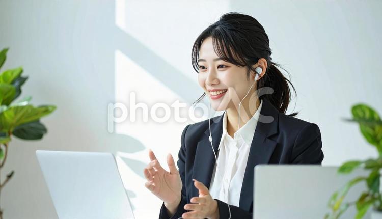 Web面接を受ける女性 面接,就活生,就職活動の写真素材