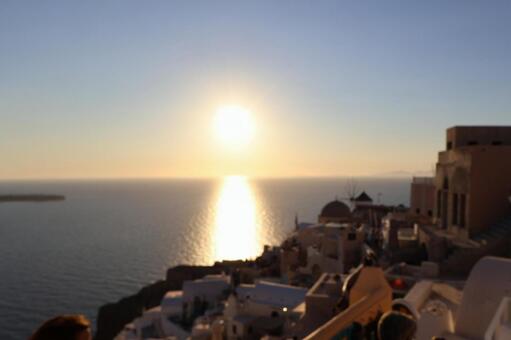 サントリーニ島の美しい夕景, ギリシャ サントリーニ,サントリーニ島,イアの写真素材