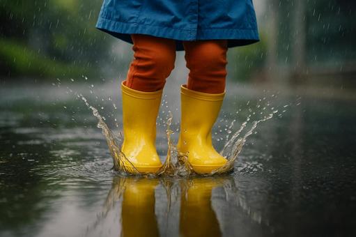 水たまりで遊ぶ子ども 水たまりで遊ぶ子どもの写真