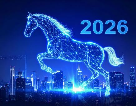 2026年サイバーネオン風な馬の年賀素材の写真