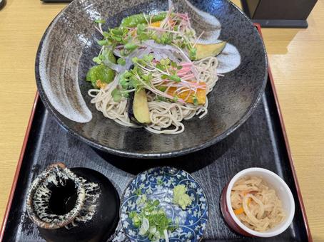 旬野菜たっぷり蕎麦定食 旬野菜たっぷり蕎麦定食 漬物,小鉢,定食の写真素材