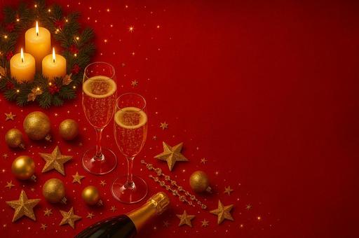 赤い背景のクリスマスディナーイメージ 赤い背景のクリスマスディナーイメージの写真