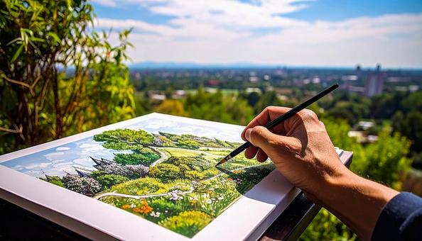 自然の緑の色を塗る手元 自然の緑の色を塗る手元 の写真