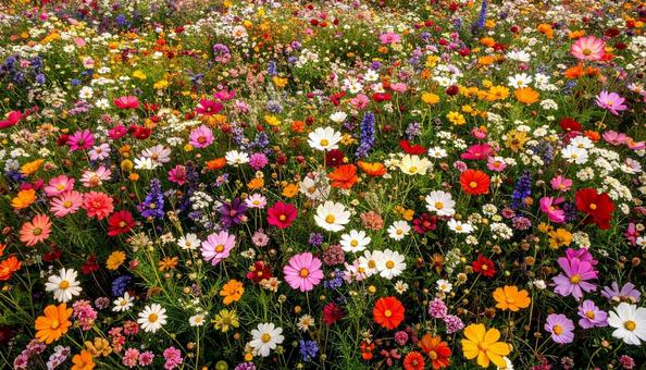 花畑を真上から見た背景写真素材 花畑を真上から見た背景写真素材の写真