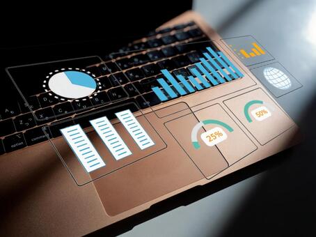 グラフとパソコンを組合わせたビジネス分析 パソコン,グラフ,分析の写真素材
