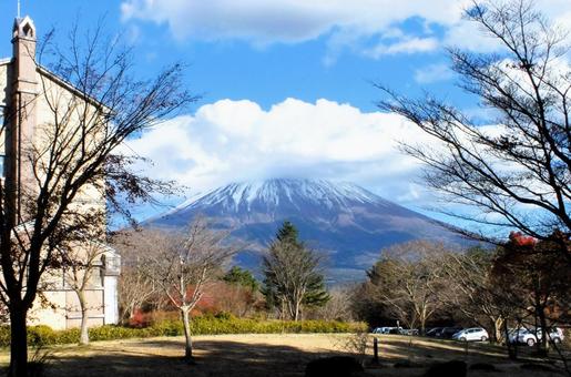 富士山と紅葉の林 富士山と紅葉の林 富士山,雪,冬の写真素材
