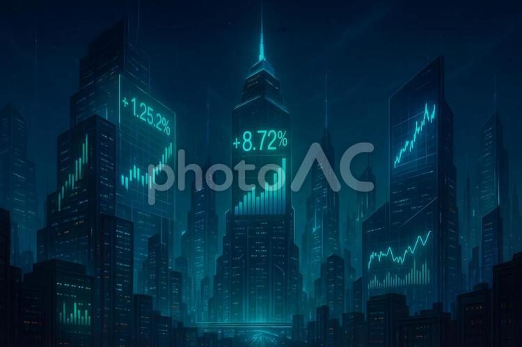 経済成長と未来都市の夜景 経済成長,未来都市,fintechの写真素材