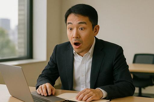 びっくりしてるサラリーマン びっくりしてるサラリーマンの写真