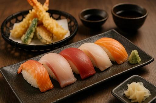寿司と天ぷらの和食料理セット 寿司と天ぷらの和食料理セットの写真