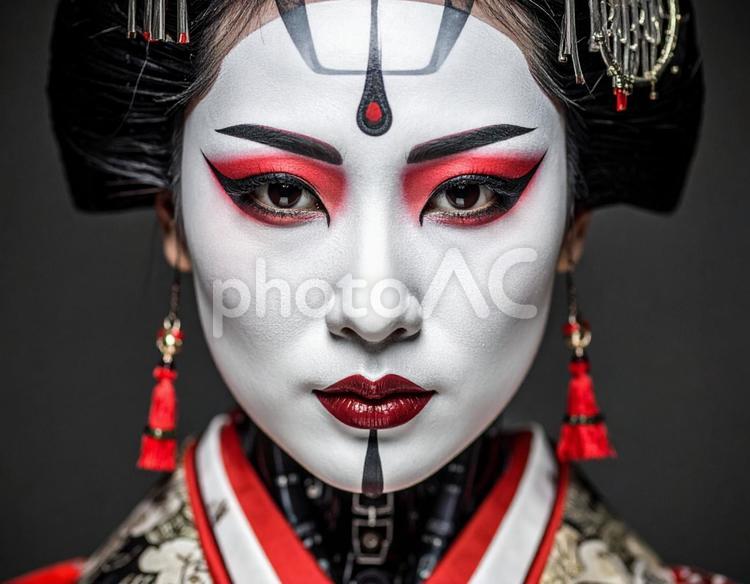 白塗りメイクをした女性の顏 ai生成,女性,白塗りの写真素材