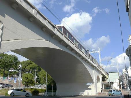 阪急神戸線　レトロ高架橋 阪急電鉄神戸市内線高架橋,阪急,神戸線の写真素材